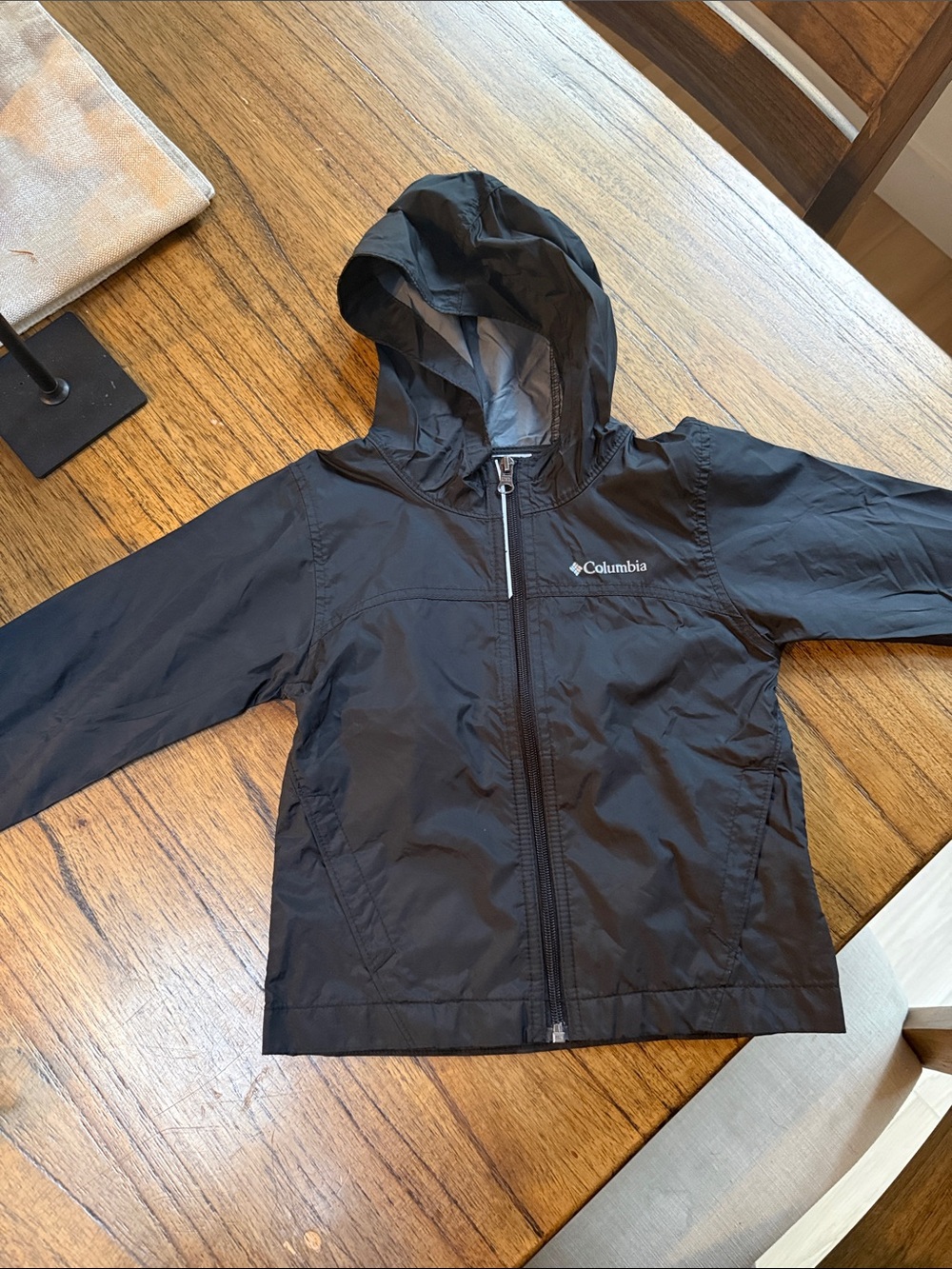 Columbia Kids Black Hooded Rain Jacket